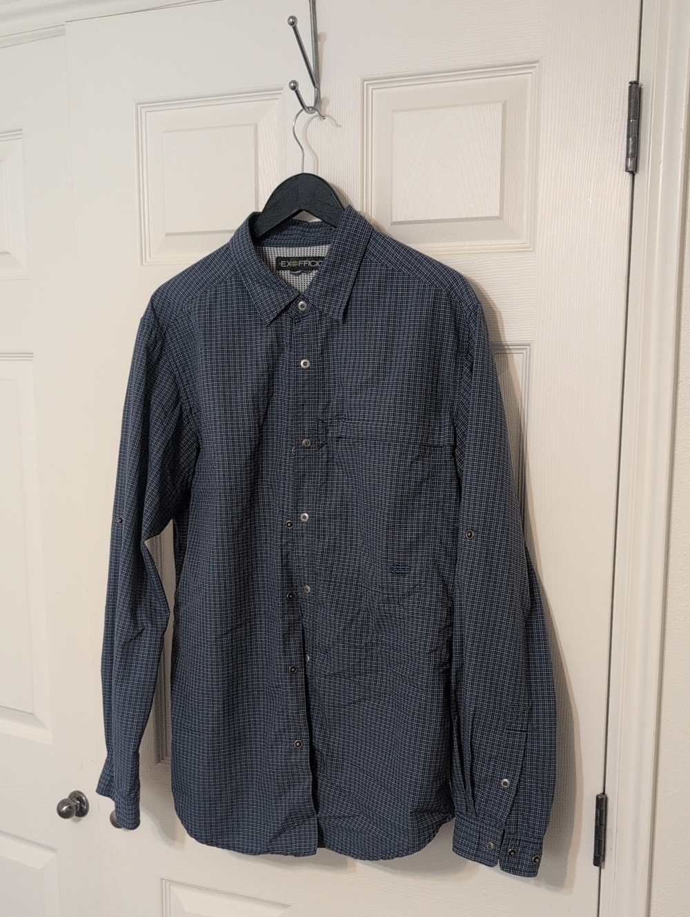 Exofficio Men's Navy Blue Small-Check Button-Down Shirt